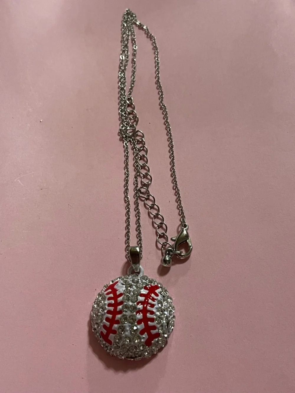 Crystal Silver Tone Baseball Necklace #9997 - Picture 2 of 8